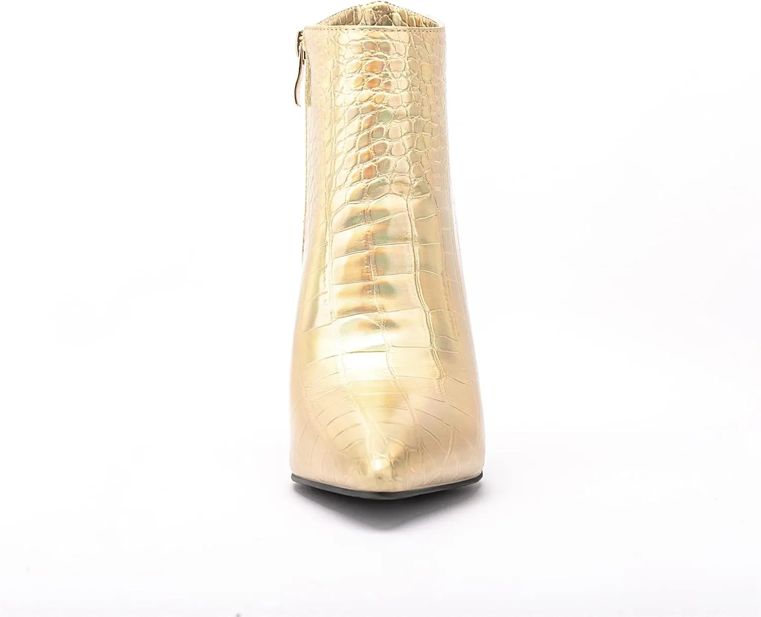 Women Vintage Pointed Toe High Heel Ankle Booties Metal Mirror Vegan Leather Stiletto Side Zip Boots