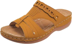 Women Wedge Sandals Dressy Comfortable Open Toe Slip On Platform Sandal Shoes Soft Leather Rubber Sole Summer Casual Walking Sandals