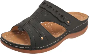 Women Wedge Sandals Dressy Comfortable Open Toe Slip On Platform Sandal Shoes Soft Leather Rubber Sole Summer Casual Walking Sandals