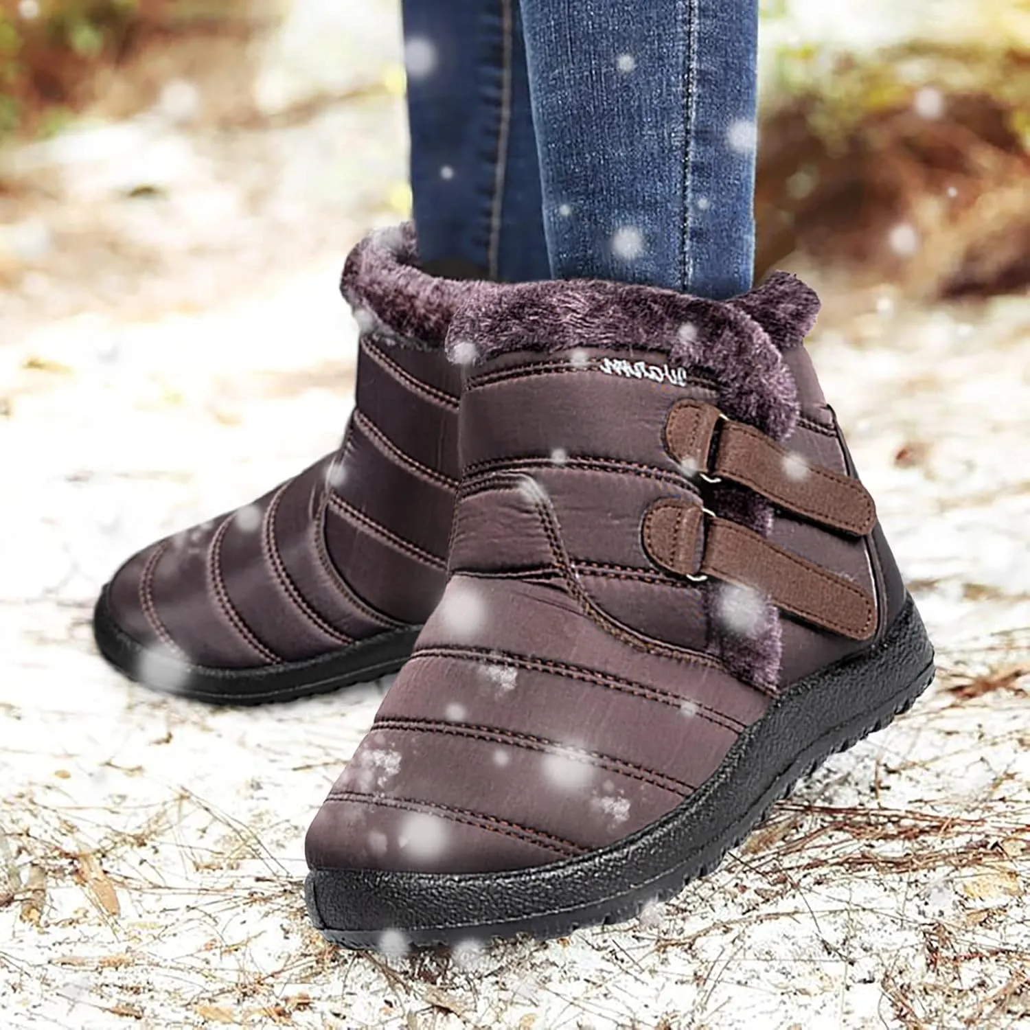 Women's Ankle Snow Boots Waterproof Snow Boots Women Black Womens Winter Boots Size 10 Wide Width Womens Duck Boots Waterproof Insulated Wide Botas De Frio Para Mujer Elegantes