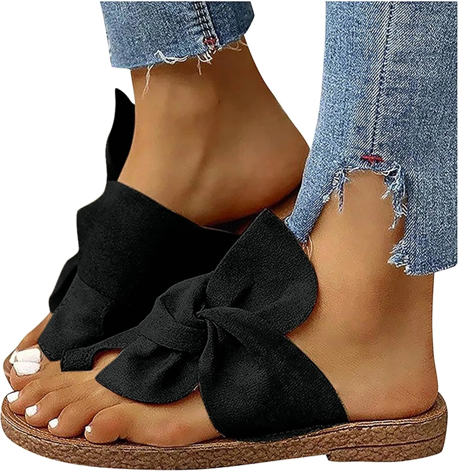 Womens Beach Slides Bow-Knot Comfy Flat Sandals Vacation Slippers Ladies Slip On Slide Shoes