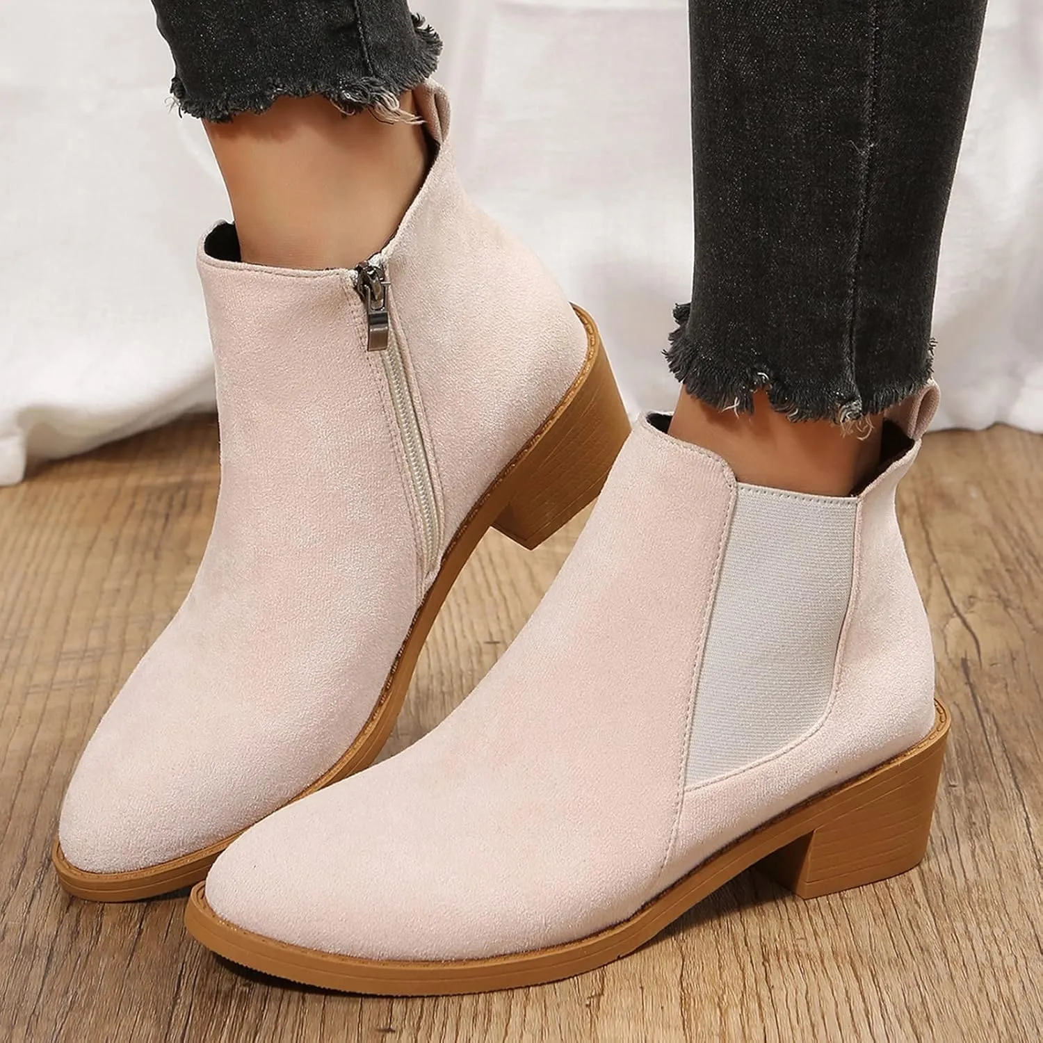 Womens Booties Low Heel Square Toe Ankle Boots Cowboy Boots for Women Mid Calf Womens Taupe Boots Womens Wide Width Booties and Ankle Boots Womens Wide Width Ankle Booties