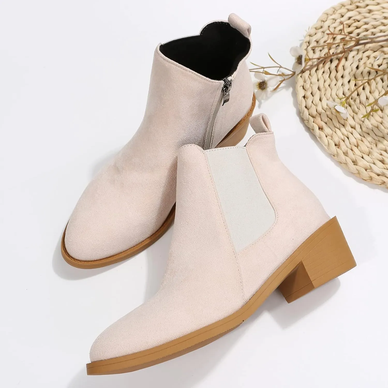 Womens Booties Low Heel Square Toe Ankle Boots Cowboy Boots for Women Mid Calf Womens Taupe Boots Womens Wide Width Booties and Ankle Boots Womens Wide Width Ankle Booties