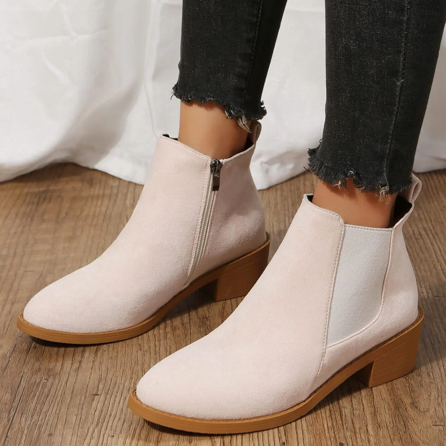 Womens Booties Low Heel Square Toe Ankle Boots Cowboy Boots for Women Mid Calf Womens Taupe Boots Womens Wide Width Booties and Ankle Boots Womens Wide Width Ankle Booties