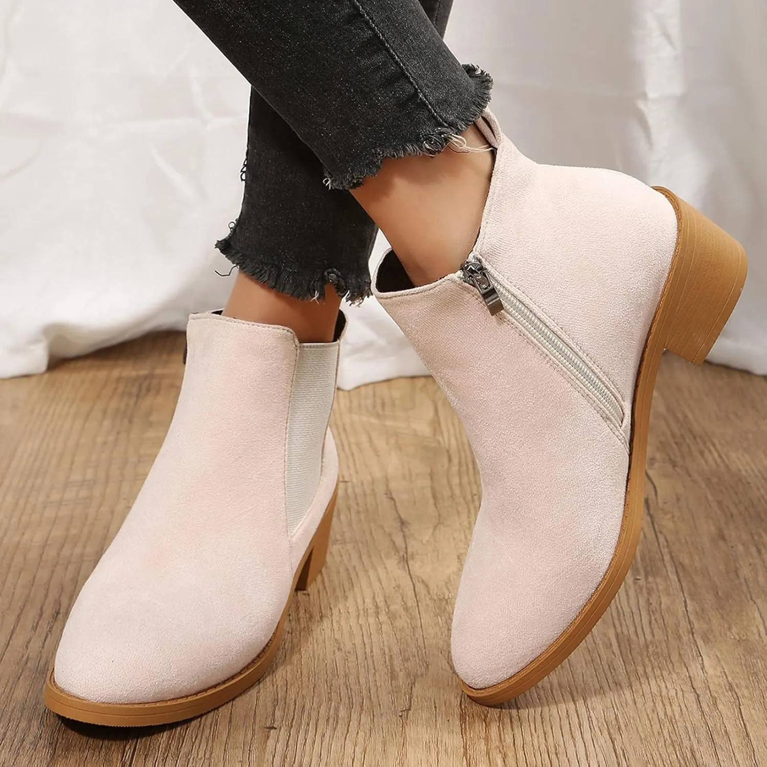 Womens Booties Low Heel Square Toe Ankle Boots Cowboy Boots for Women Mid Calf Womens Taupe Boots Womens Wide Width Booties and Ankle Boots Womens Wide Width Ankle Booties