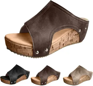 Womens Comfy Wedge Orthopedic Sandals for Women Dressy Summer Platform Cork Women's Wedges Sandal Ankle Strap Ladies Comfortable Strappy Casual Shoes for Daily Wear