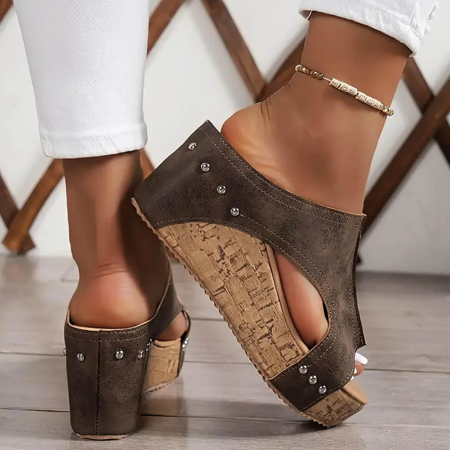 Womens Comfy Wedge Orthopedic Sandals for Women Dressy Summer Platform Cork Women's Wedges Sandal Ankle Strap Ladies Comfortable Strappy Casual Shoes for Daily Wear