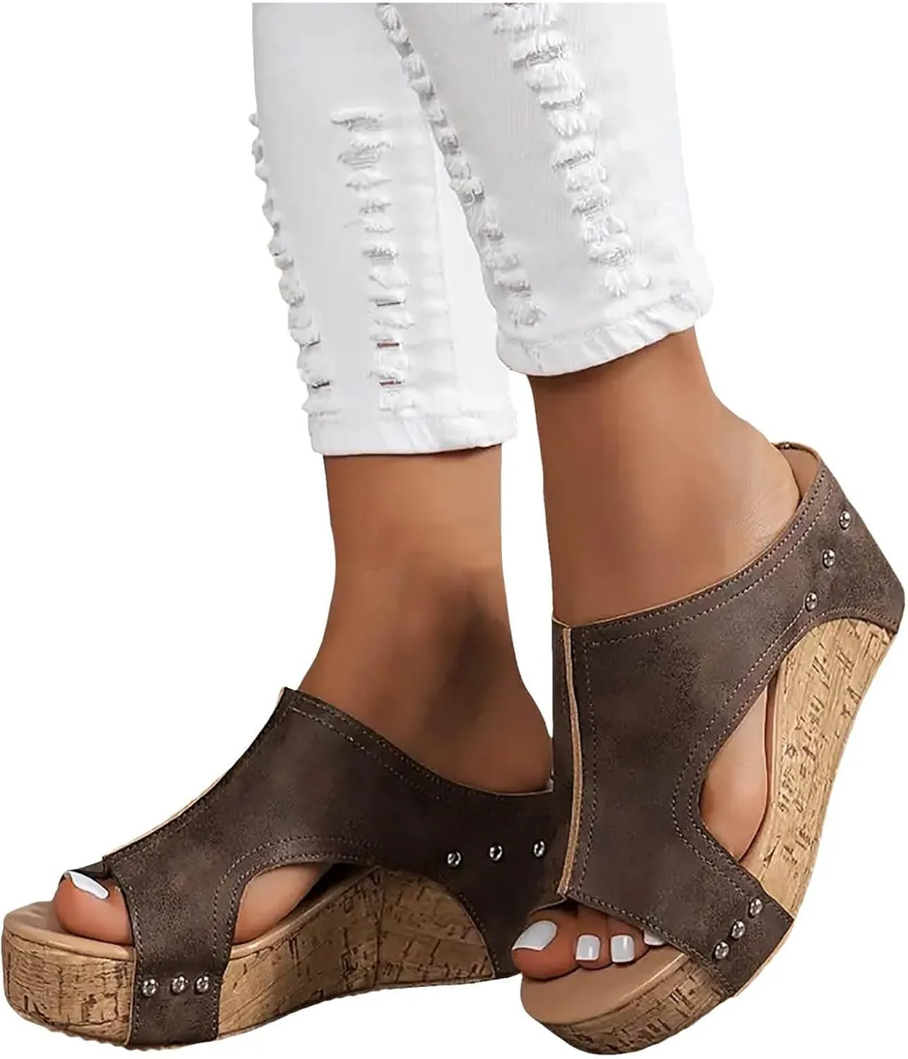Womens Comfy Wedge Orthopedic Sandals for Women Dressy Summer Platform Cork Women's Wedges Sandal Ankle Strap Ladies Comfortable Strappy Casual Shoes for Daily Wear