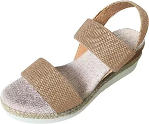 Womens Espadrille Wedge Sandals EVA Sole Platform Sandal Open Toe Ankle Strap Buckle Elastic Summer Comfort Slides Anti-Slip Espadrilles Leather Cork Rubber 2025 Lightweight Flat Shoes