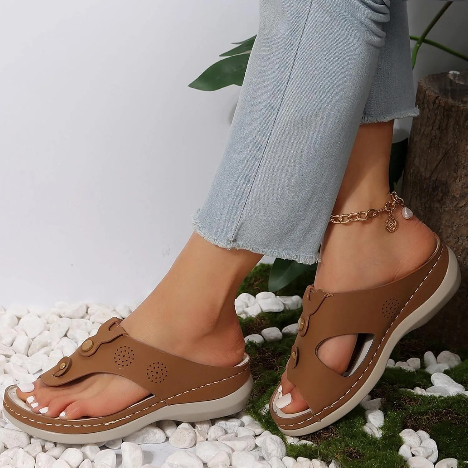Women's Flip Flops Orthopedic Sandals Fashion Color Matching Clip-Toe Slippers with Arch Support Comfy Beach Slides