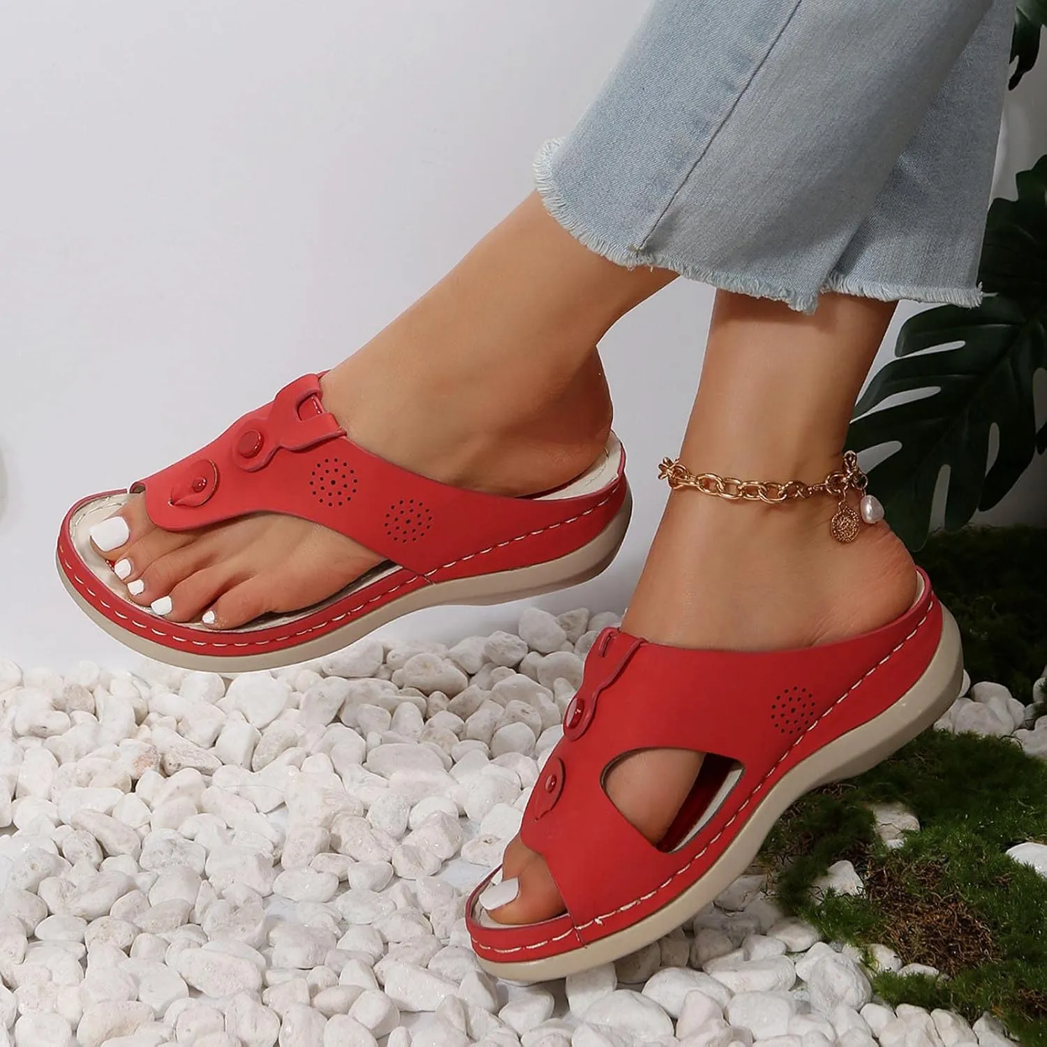 Women's Flip Flops Orthopedic Sandals Fashion Color Matching Clip-Toe Slippers with Arch Support Comfy Beach Slides