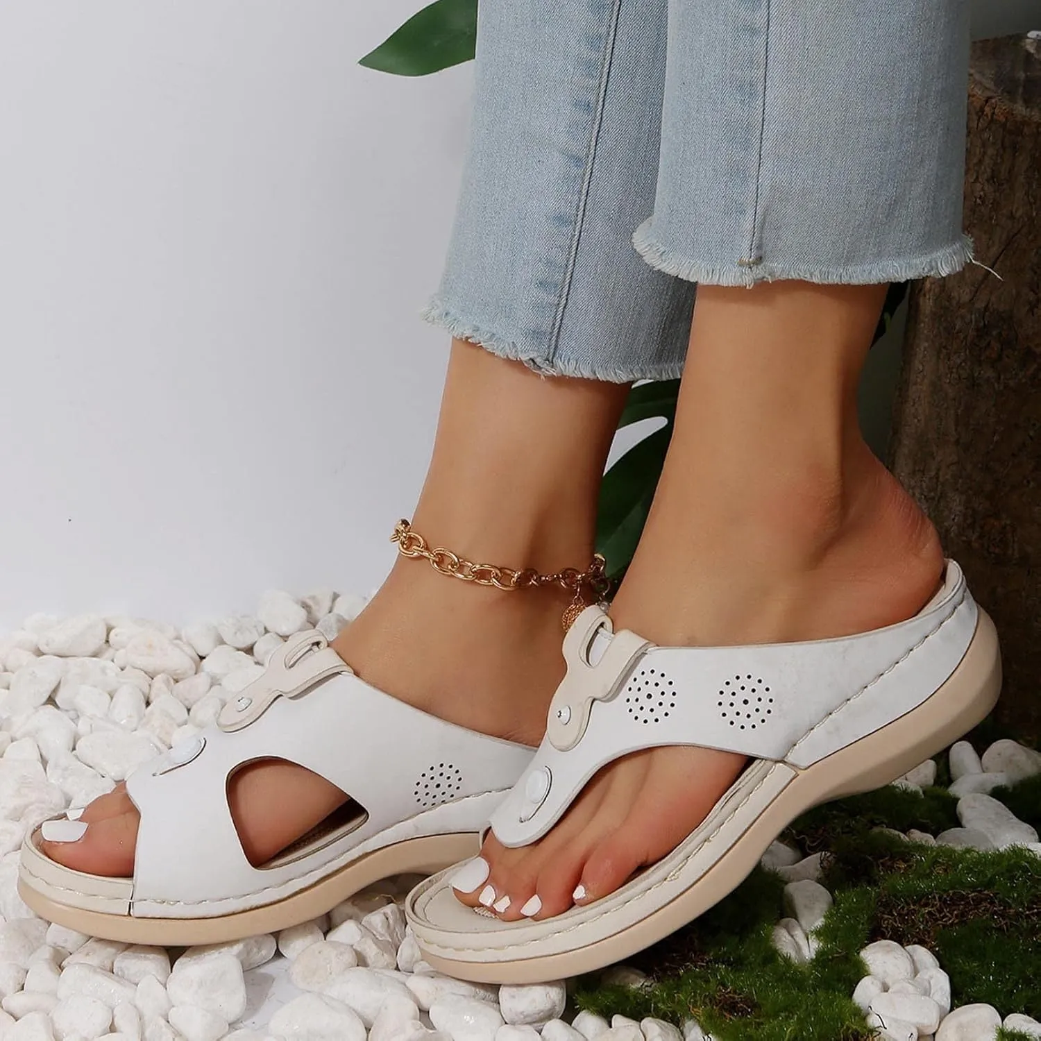 Women's Flip Flops Orthopedic Sandals Fashion Color Matching Clip-Toe Slippers with Arch Support Comfy Beach Slides