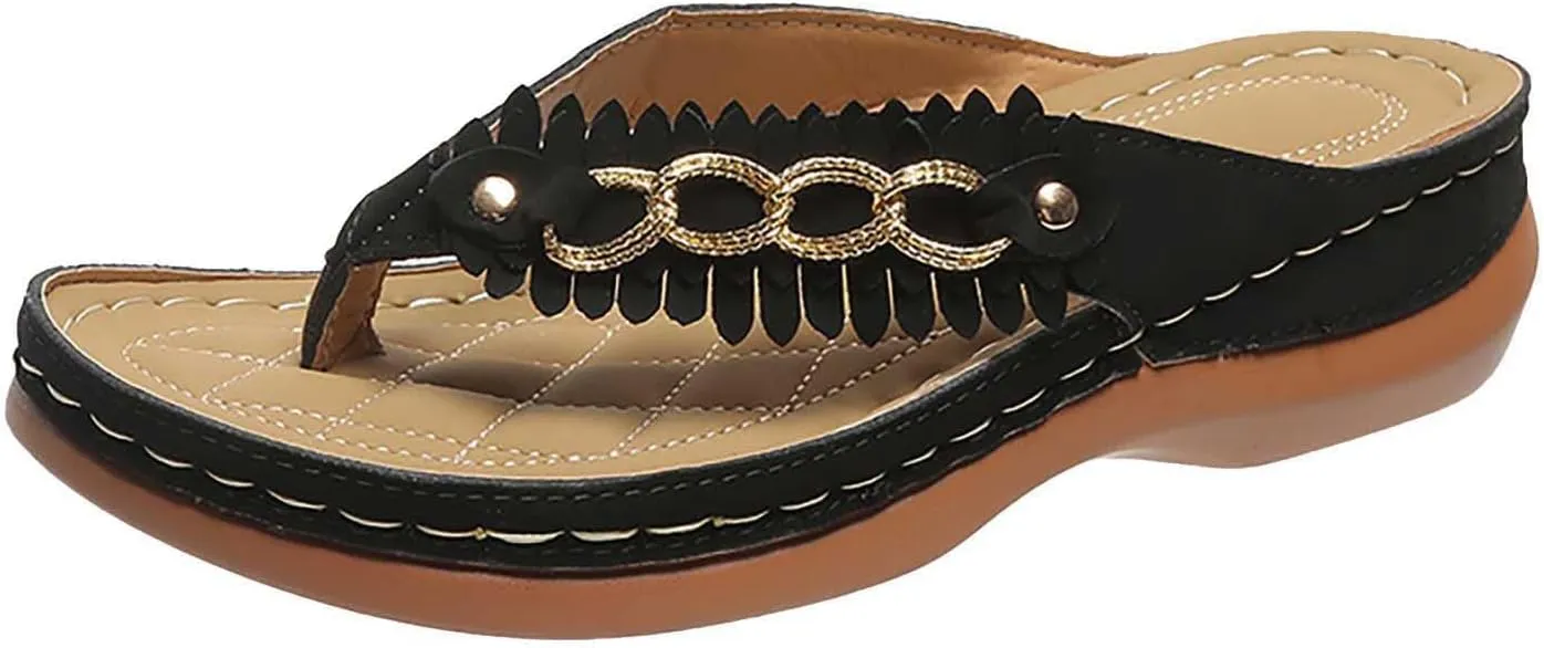 Women's Flip Flops Vintage Slippers Clip-Toe Slides with Arch Support Comfy Anti-Slip Wedge Orthopedic Sandals