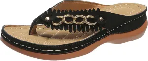 Women's Flip Flops Vintage Slippers Clip-Toe Slides with Arch Support Comfy Anti-Slip Wedge Orthopedic Sandals
