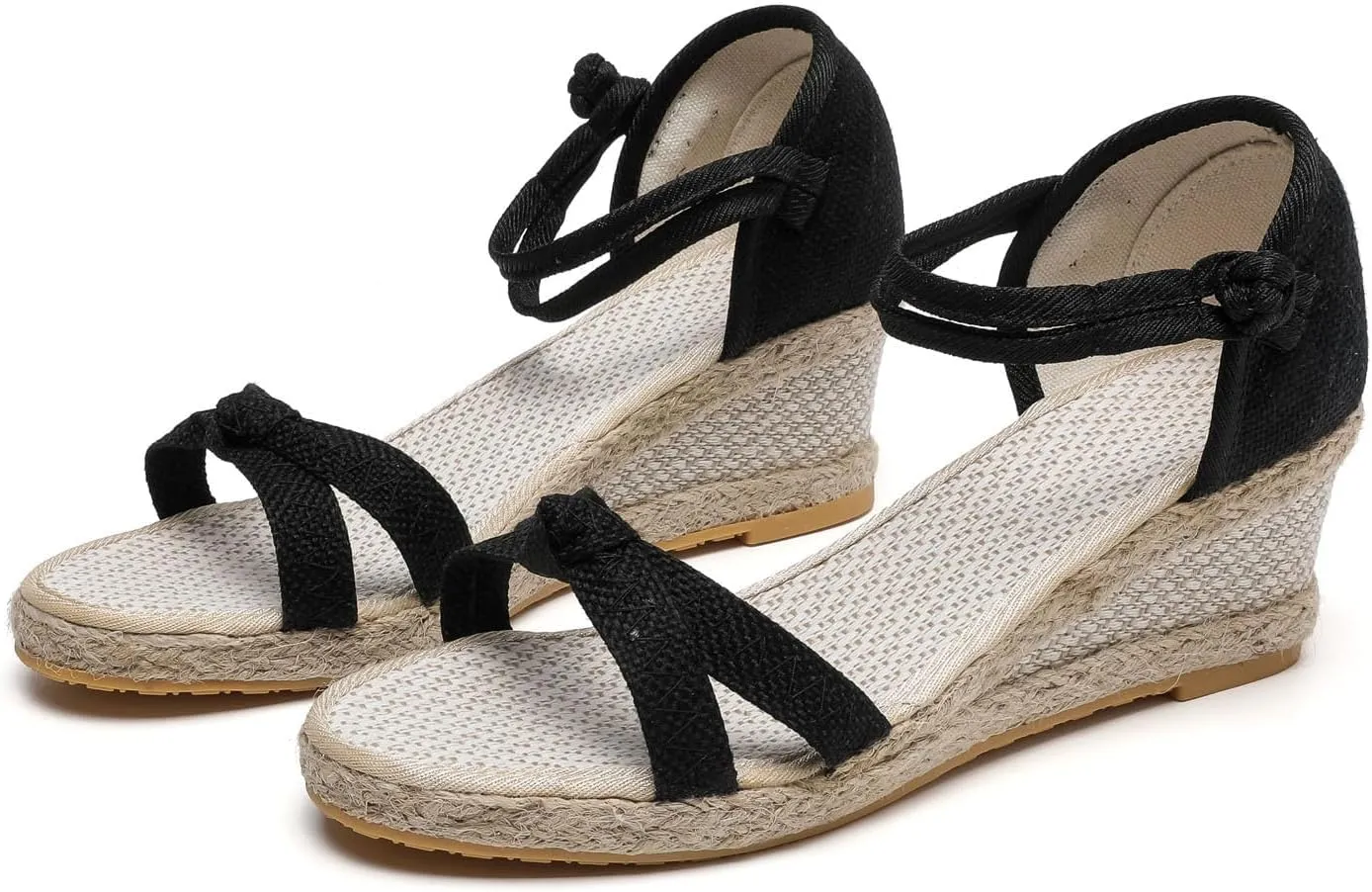 Women's Open Toe Platform Sandals Ankle Strap Espadrille Wedge Sandals Dressy Casual Summer Low Wedges Heel Shoes