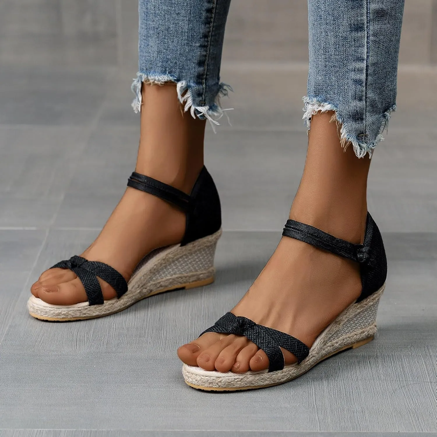 Women's Open Toe Platform Sandals Ankle Strap Espadrille Wedge Sandals Dressy Casual Summer Low Wedges Heel Shoes