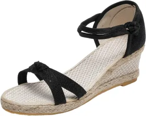Women's Open Toe Platform Sandals Ankle Strap Espadrille Wedge Sandals Dressy Casual Summer Low Wedges Heel Shoes