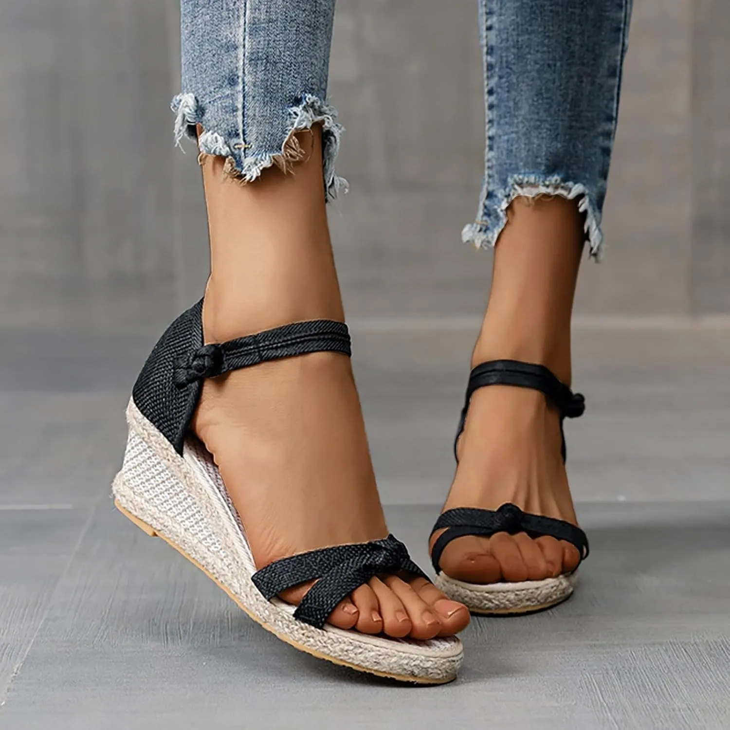 Women's Open Toe Platform Sandals Ankle Strap Espadrille Wedge Sandals Dressy Casual Summer Low Wedges Heel Shoes