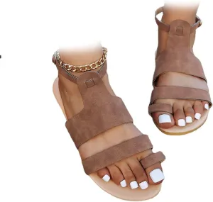 Women's Orthopedic Flat Sandals, Summer One Word Belt Solid Color Orthopedic Bunion Corrector Outer Wear Women's Roman Sandals, for Foot Correction Slippers