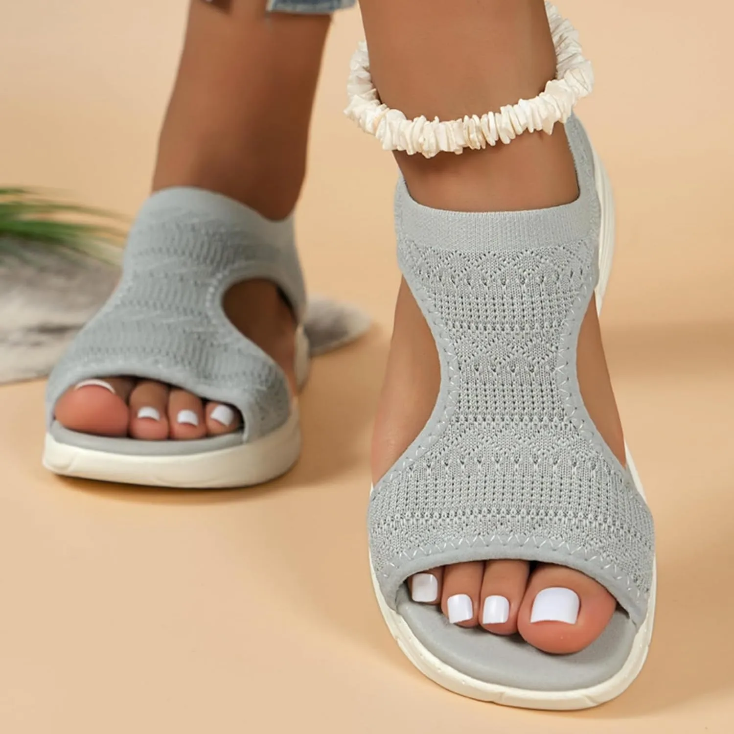 Womens Orthopedic Mesh Slip-On Roman Sandals Casual Breathable Open Toe Fish Mouth Walking Sandal Flats Beach Vacation