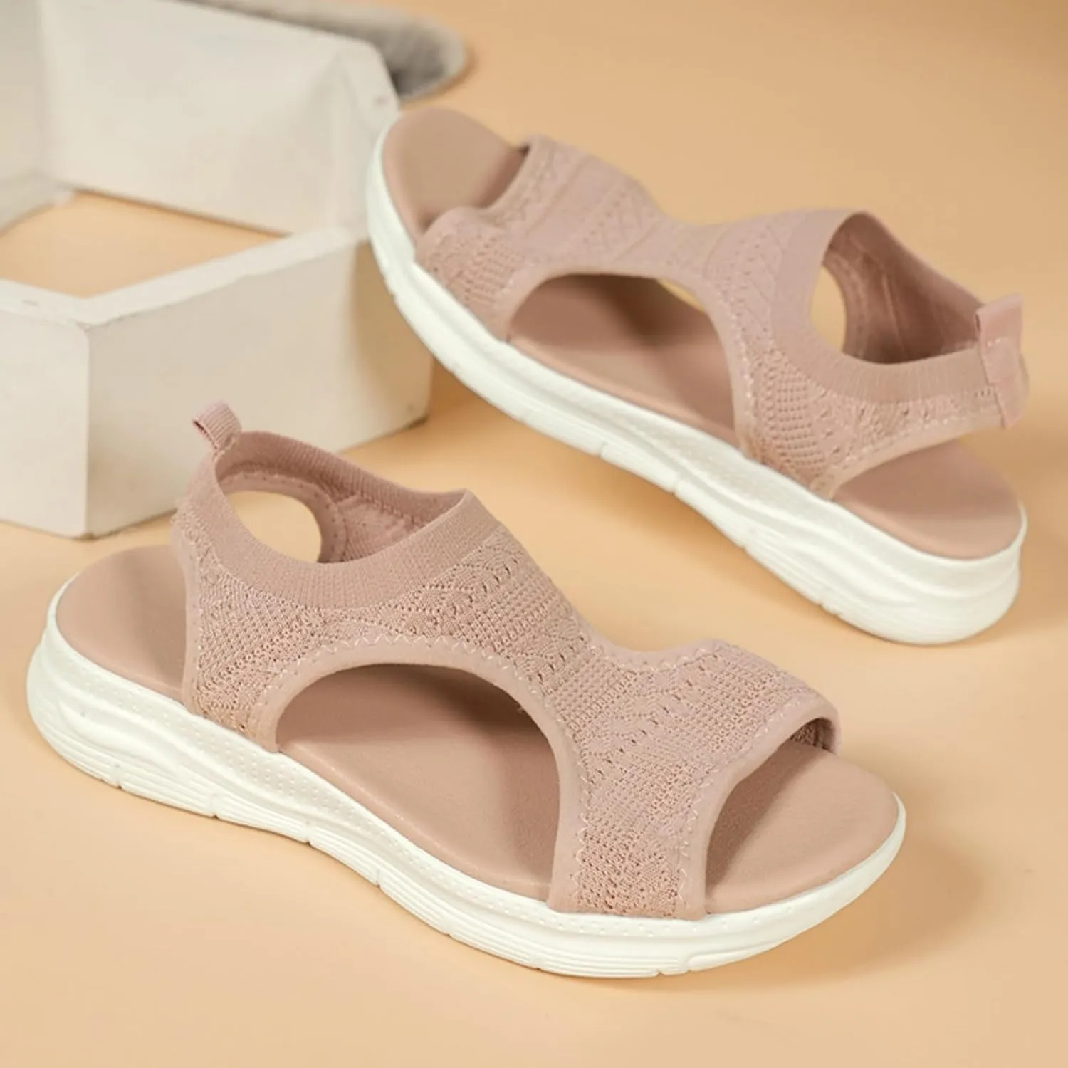 Womens Orthopedic Mesh Slip-On Roman Sandals Casual Breathable Open Toe Fish Mouth Walking Sandal Flats Beach Vacation
