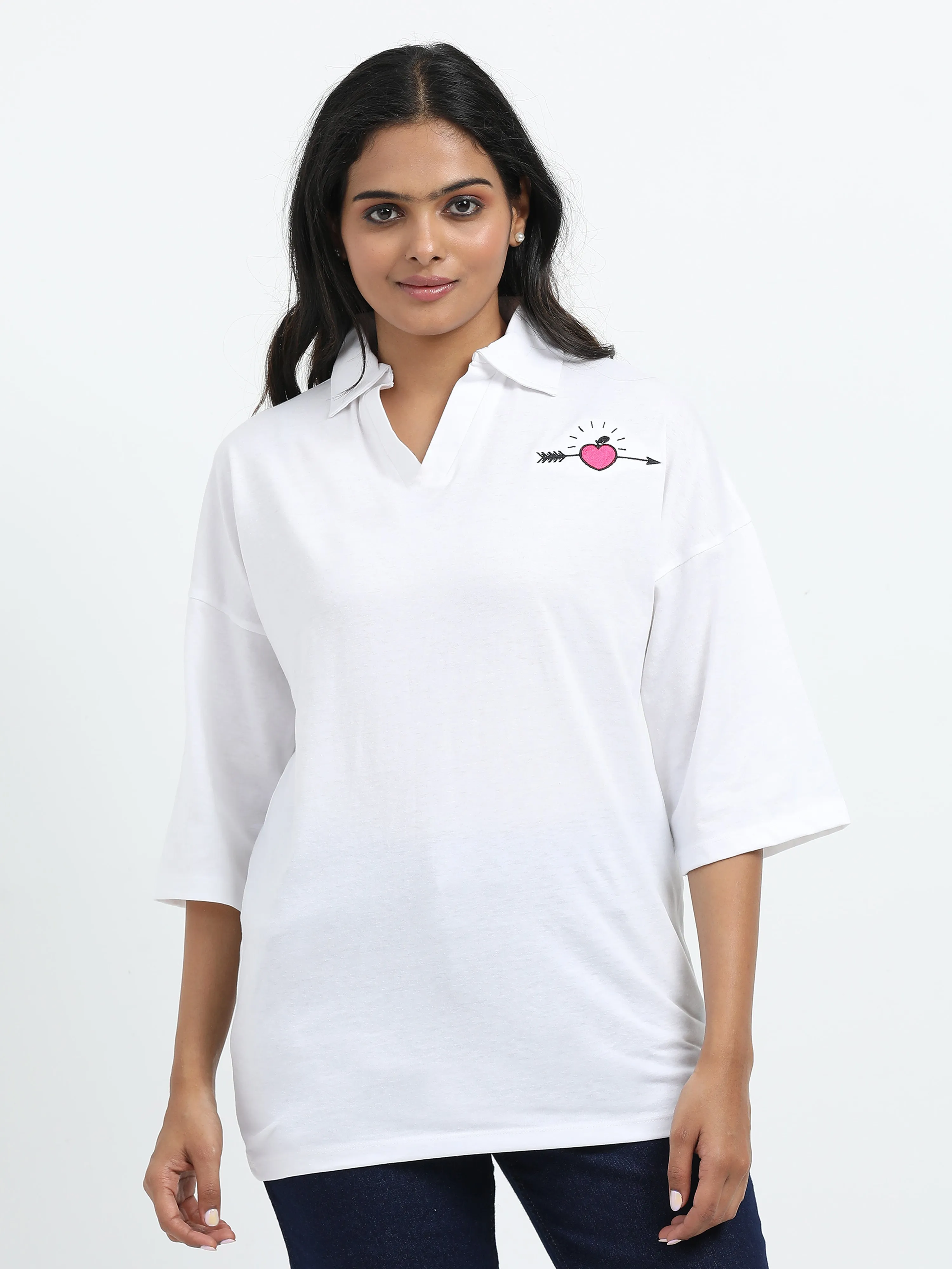 Women's rPET & Recycled Cotton Printed Collared T Shirt