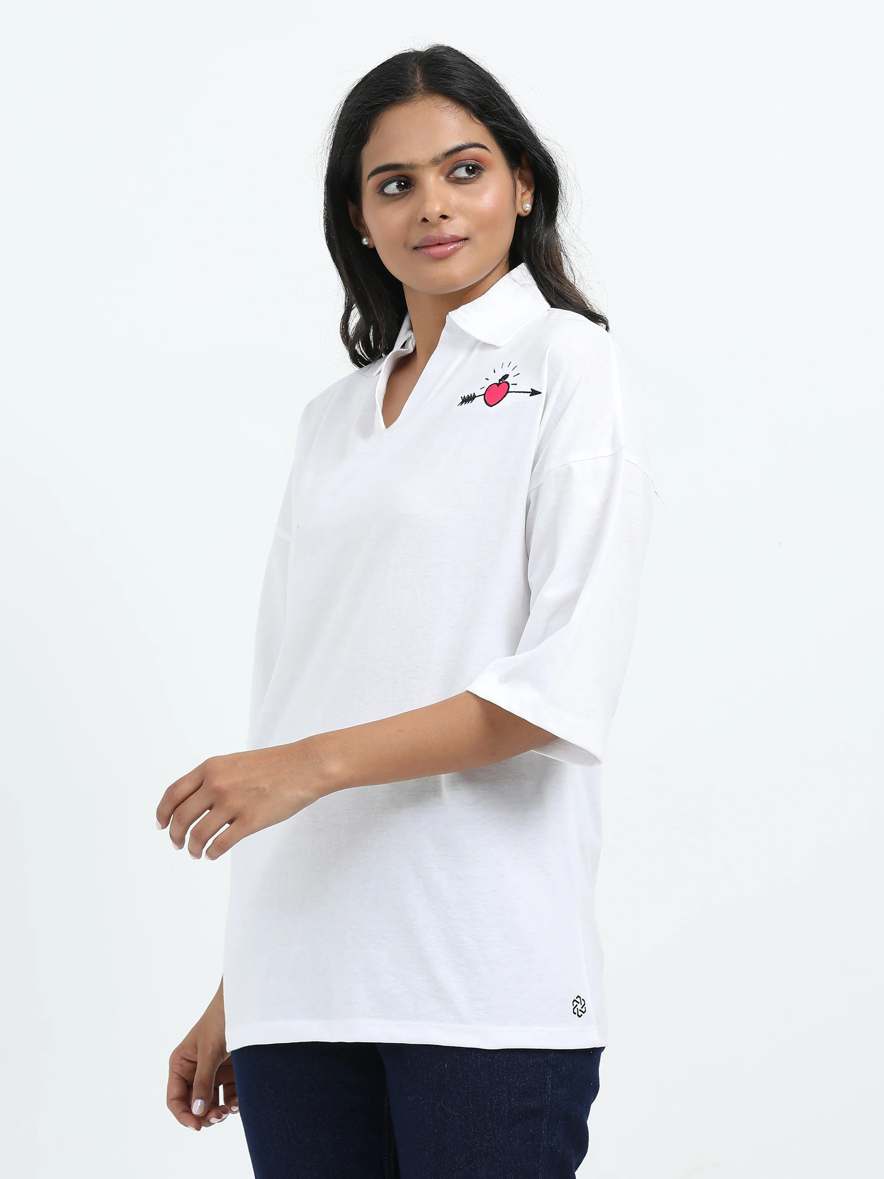 Women's rPET & Recycled Cotton Printed Collared T Shirt