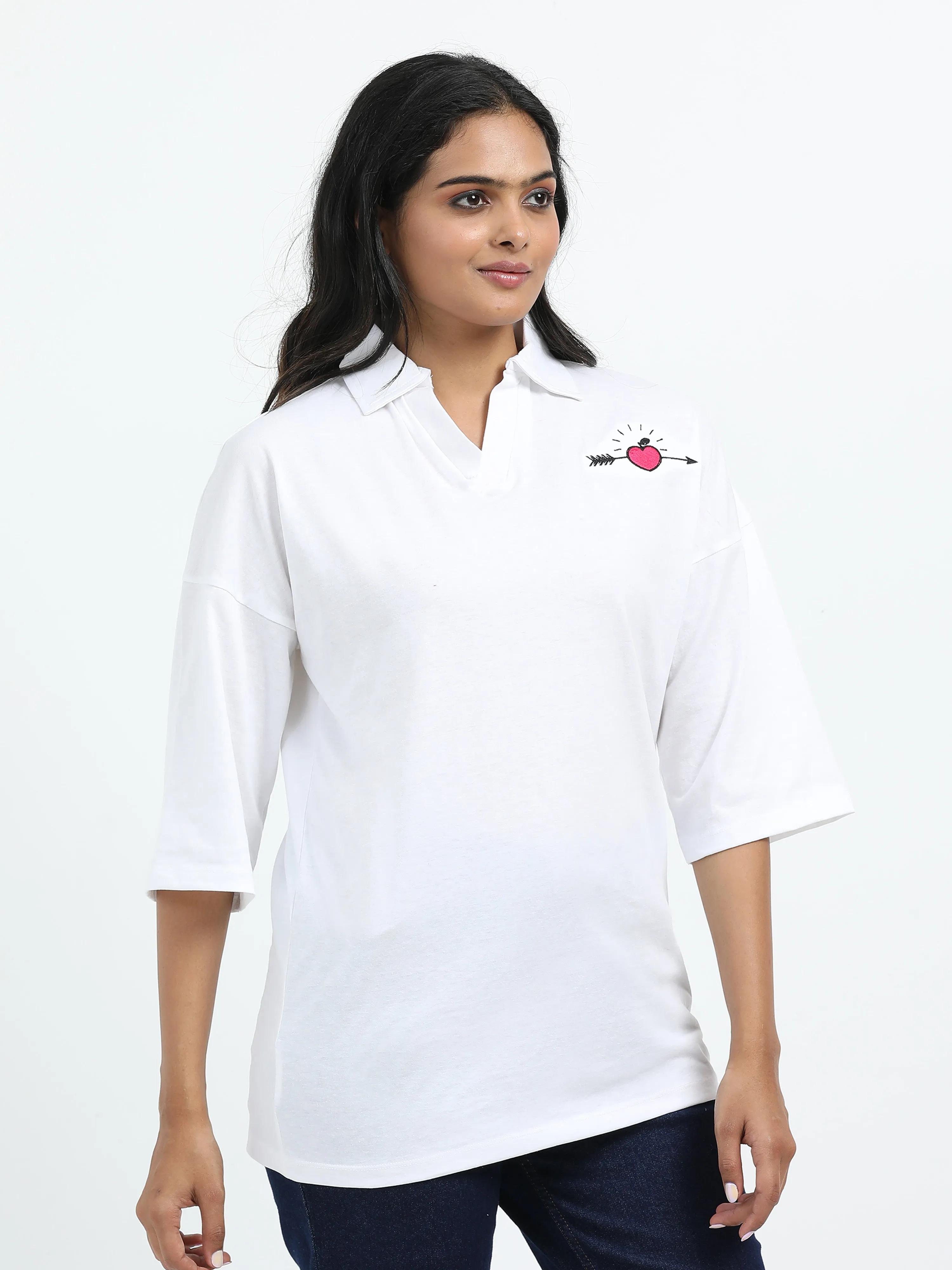 Women's rPET & Recycled Cotton Printed Collared T Shirt