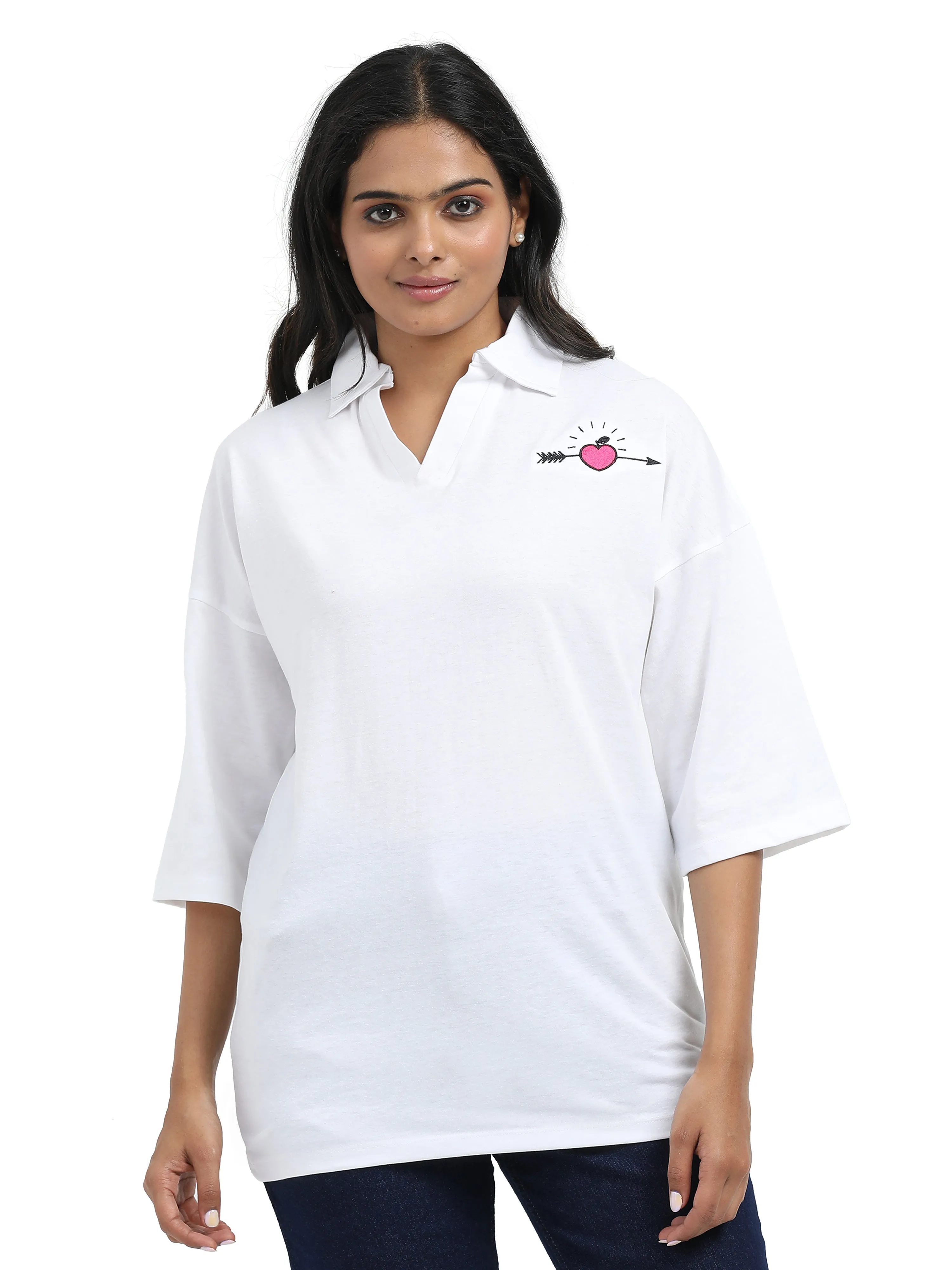 Women's rPET & Recycled Cotton Printed Collared T Shirt