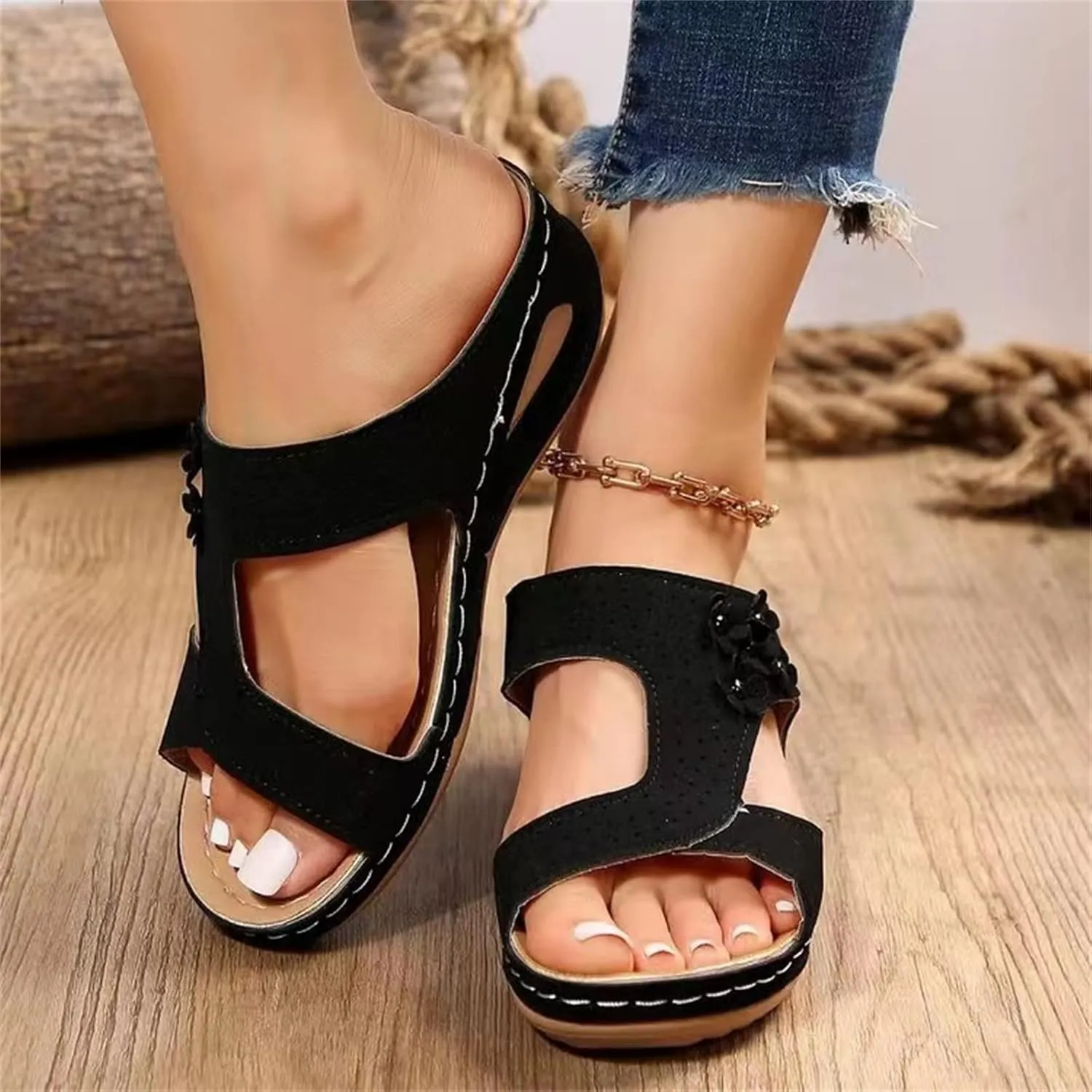 Women's Sandals Comfortable Cute Orthotic Flip Flops Open Toe Arch Support Walking Slides Dressy Summer Orthopedic Slippers