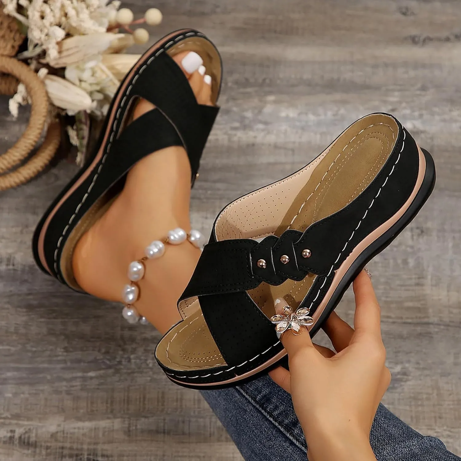 Womens Sandals Wedge Comfortable Slippers Orthopedic Wedge Sandalias Slip on Platform Sandals Beach Shoes2
