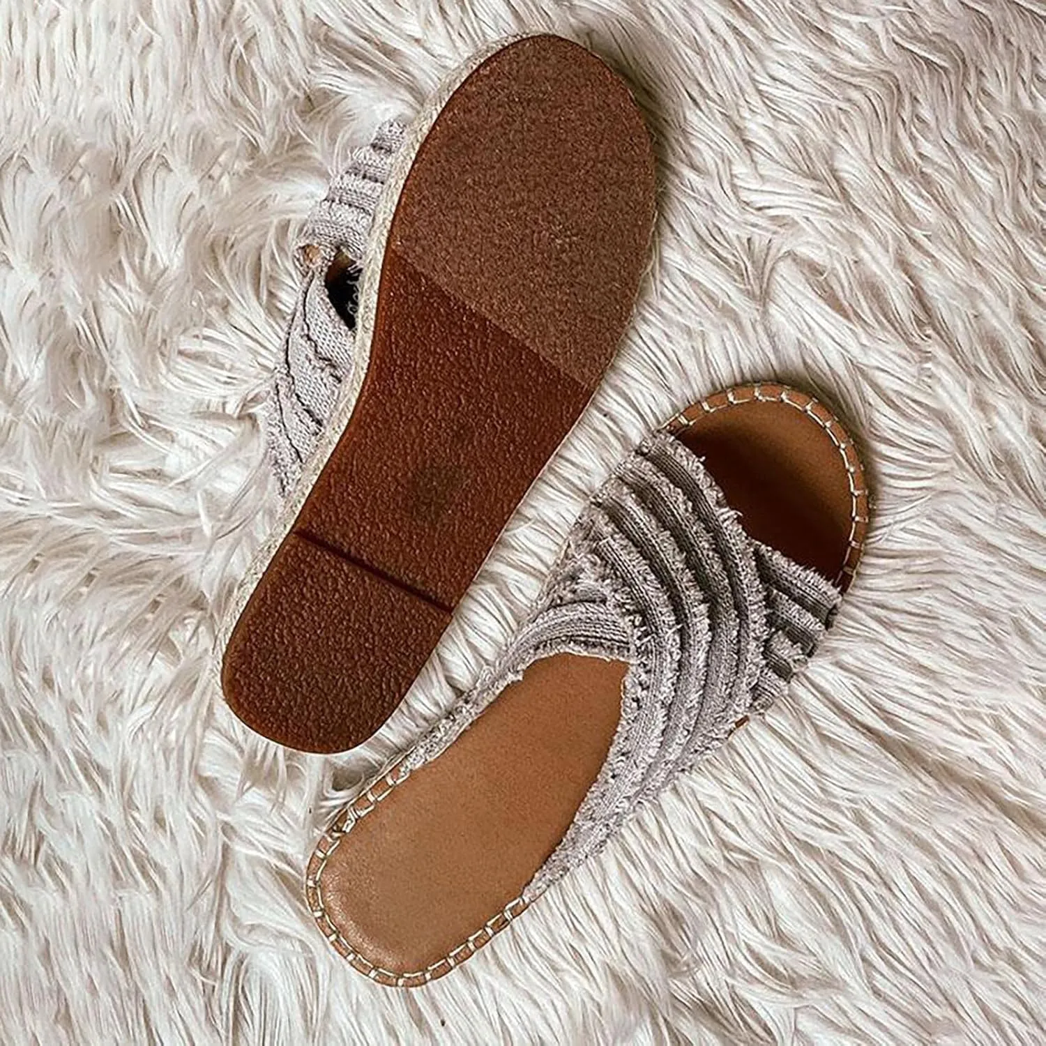 Womens Slides Flat Sandals Distressed Denim Open Toe Slippers 2025 Summer Breathable Comfortable Slipper Shoes