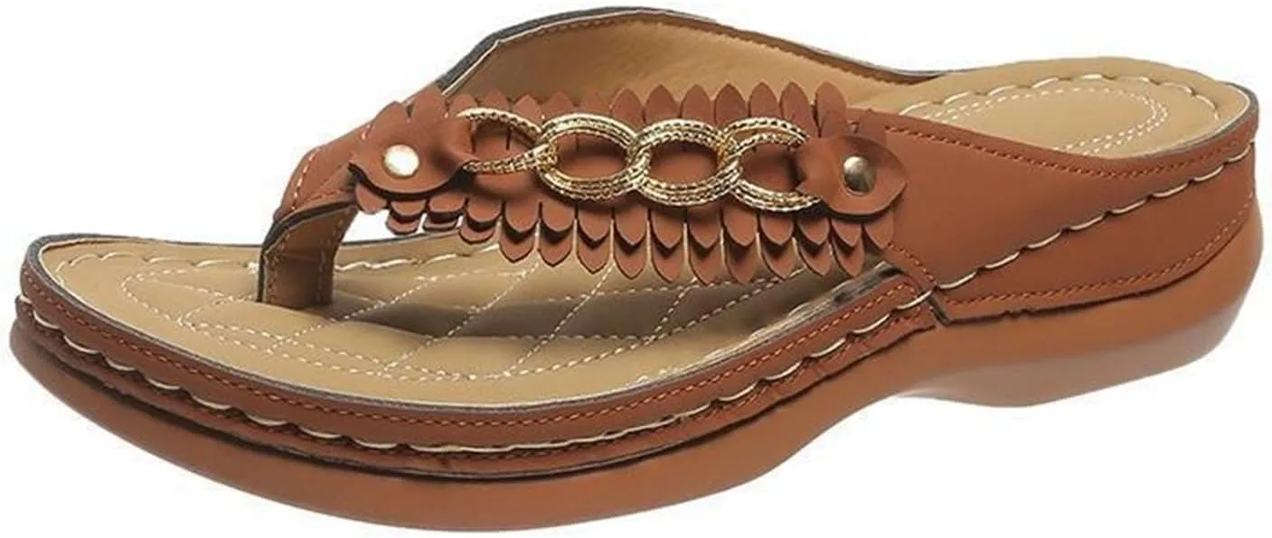 Womens Slippers Metal Ring Buckle Orthopedic Sandals Flip Flops Slip On Slippers Beach Comfortable Summer Sandals Arch Support Trendy Breathable Shoes