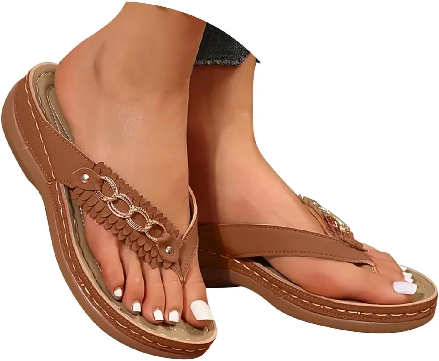 Womens Slippers Metal Ring Buckle Orthopedic Sandals Flip Flops Slip On Slippers Beach Comfortable Summer Sandals Arch Support Trendy Breathable Shoes