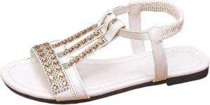 Womens Summer Flat Sandals Open Toe Strappy Elastic Rubber Flat Sandals Fashion Lightweight Non Slip Footwear Casual Bohemian Beach Rhinestone Platform Shoes