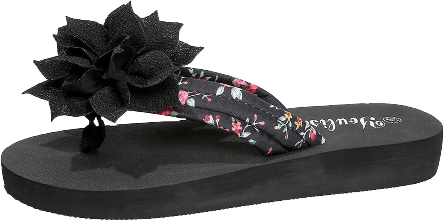 Women's Thick Soled Flip Flops Fashionable Flower Decorated Outer Wear Beach Casual Spring Pig Slippers for Women