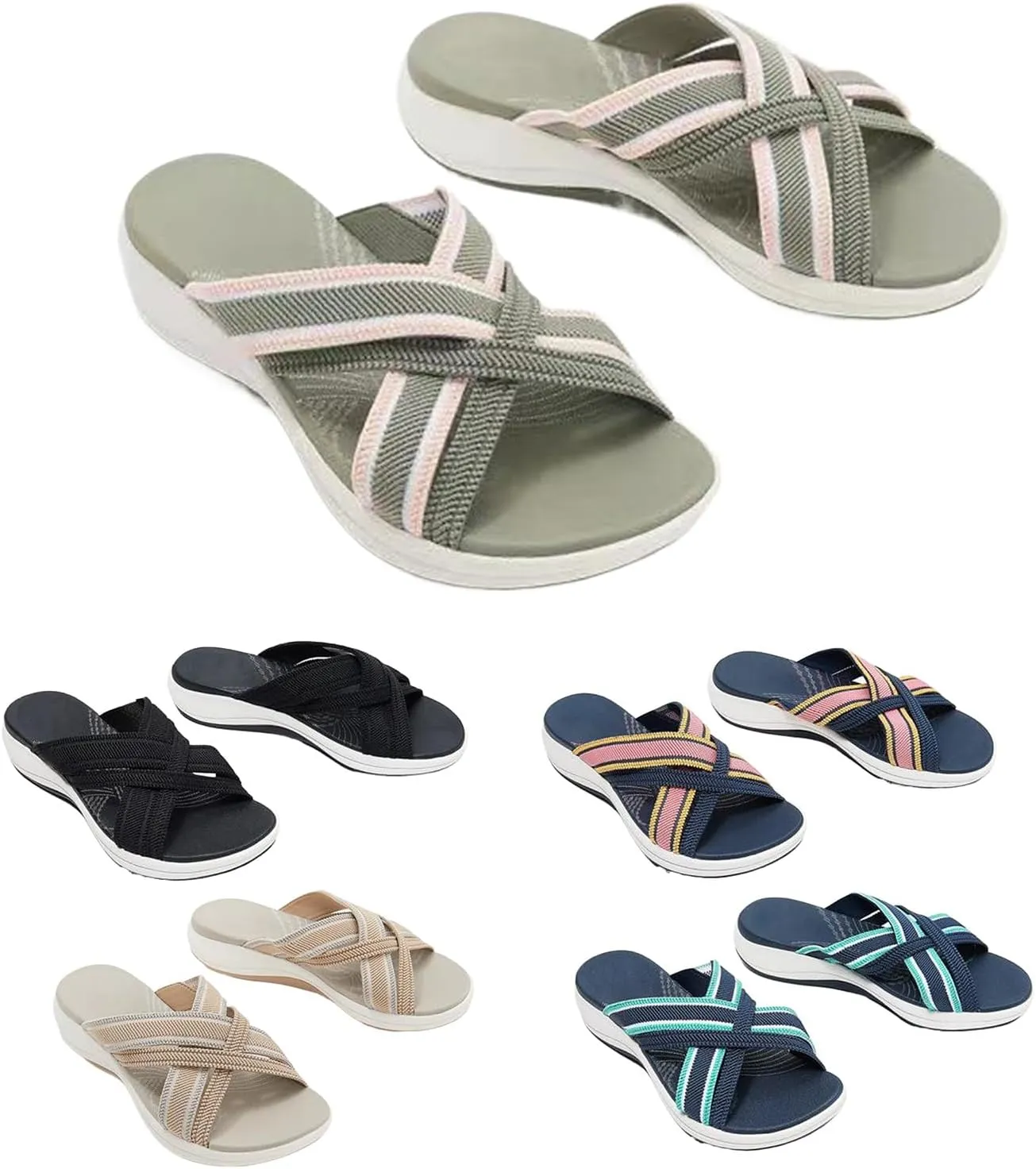 Womens Wedge Sandals 2025 with Arch Support Comfortable Rubber Sole Open Toe Platform Sandals Walking Hiking Slingback Slides for Plantar Fasciitis