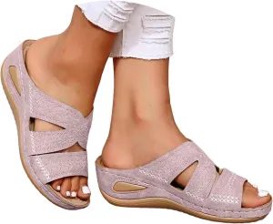 ZSpzx Summer Sandals For Women 2025 Comfortable Orthopedic Wedge Platform Sandals Dressy Hollow Out Open Toe Slippers Casual Boho Slip on Beach Sandals Outdoor Walking Shoes for Daily Wear