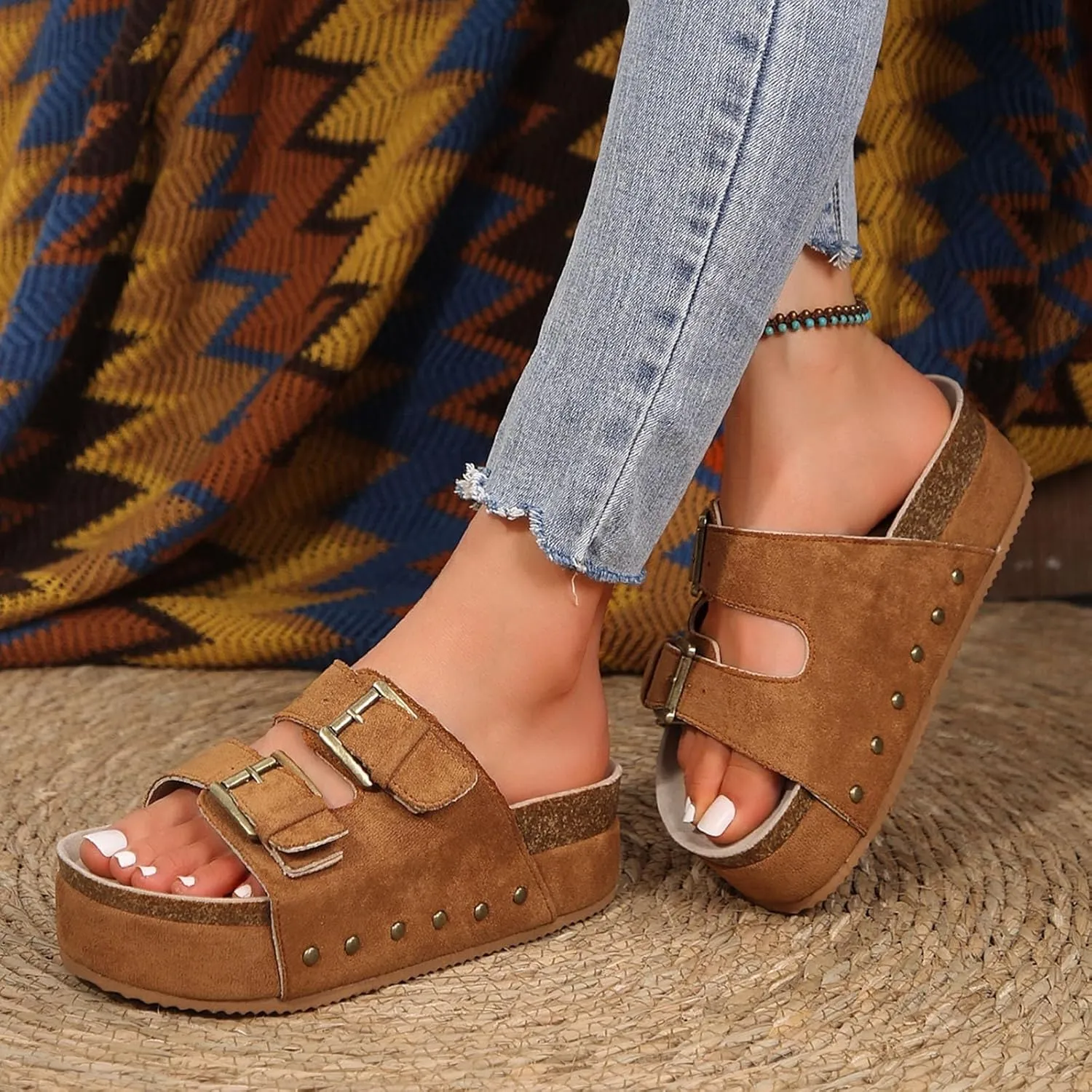 ZSpzx Women's Orthopedic Arch Support Platform Sandals for Women Dressy Summer 2025 Wedge Heel Sandals Comfortable Cute Vacation Chunky Womens Adjustable Strap Buckle Sandals Beach Walking Shoes