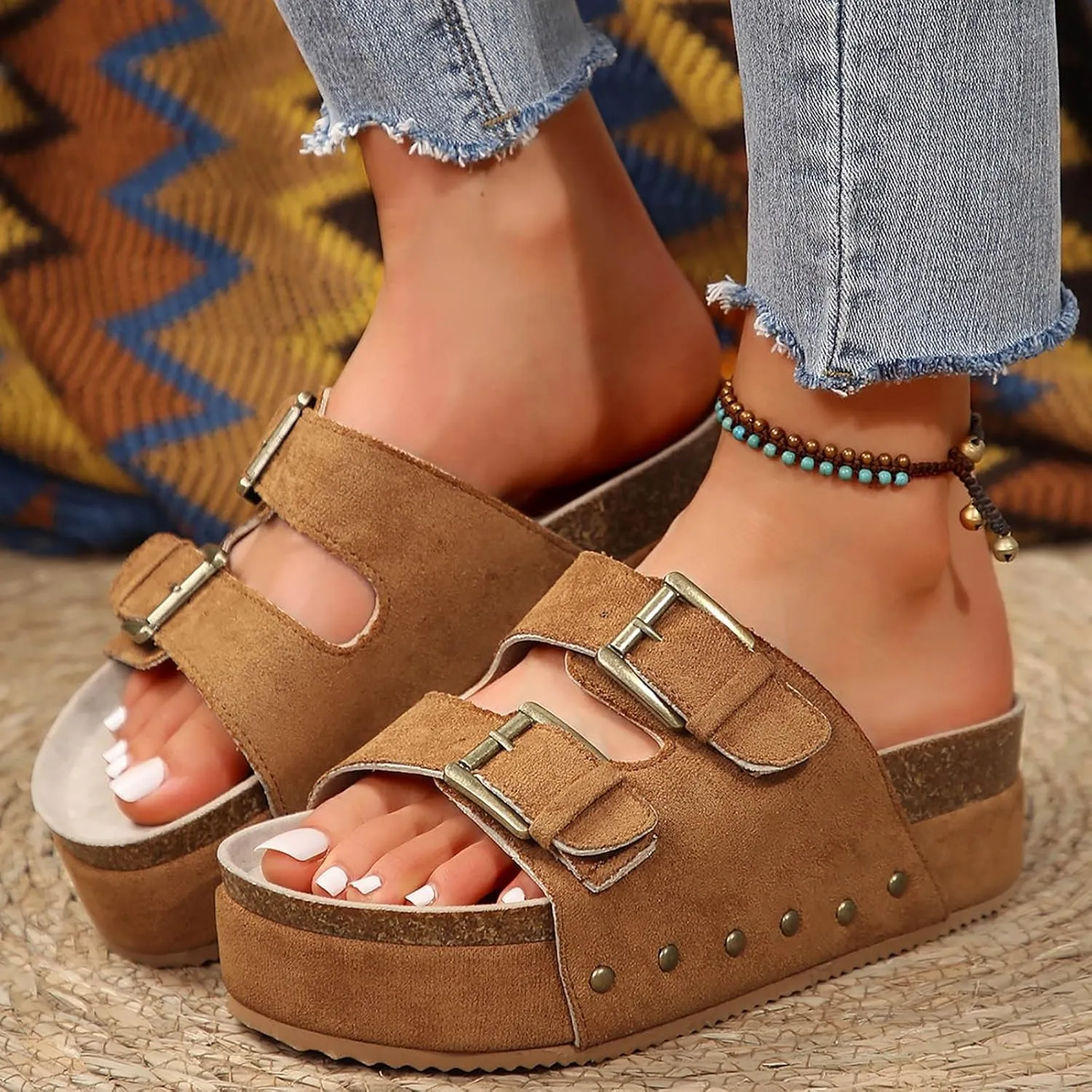 ZSpzx Women's Orthopedic Arch Support Platform Sandals for Women Dressy Summer 2025 Wedge Heel Sandals Comfortable Cute Vacation Chunky Womens Adjustable Strap Buckle Sandals Beach Walking Shoes