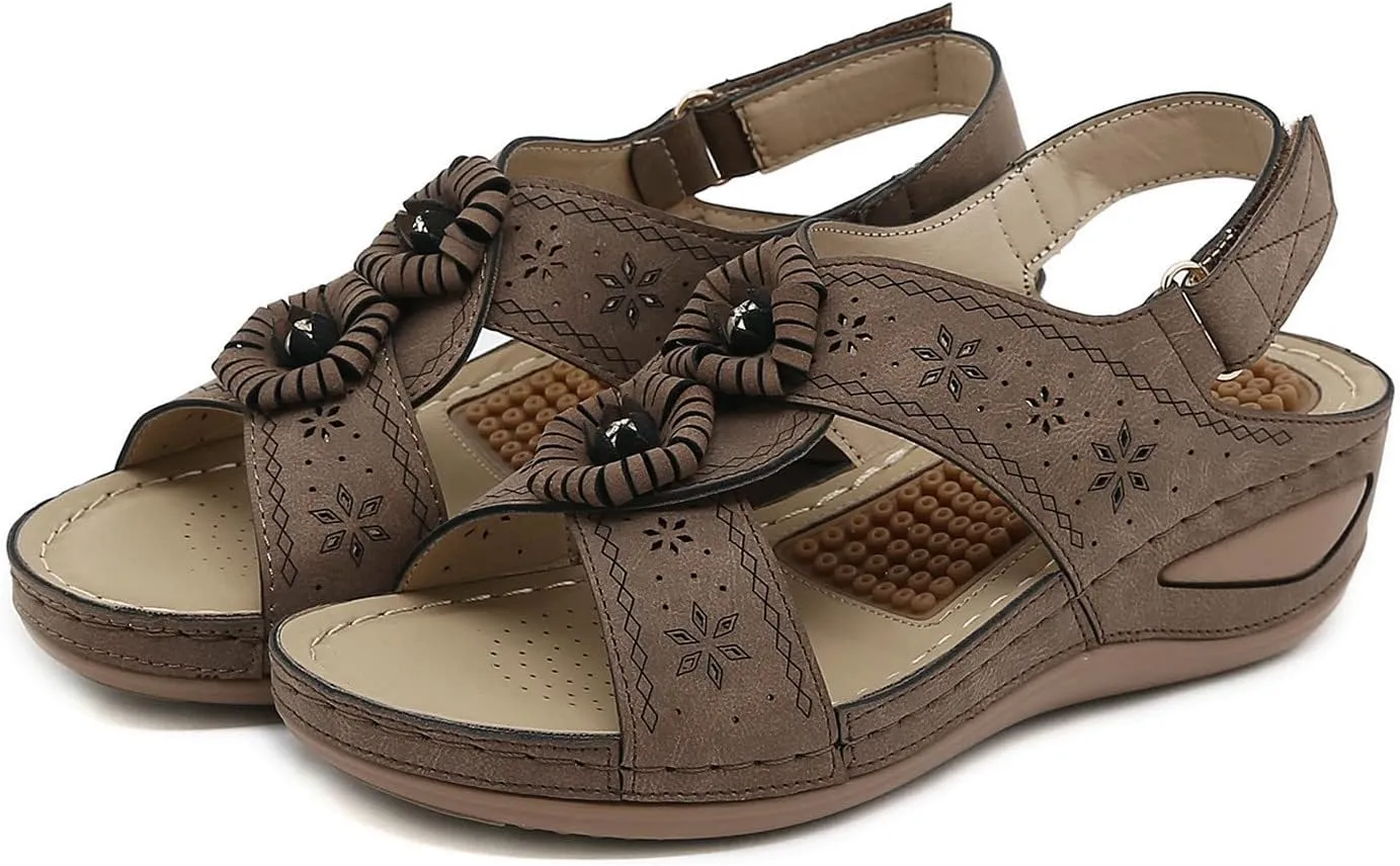 ZSpzx Women's Orthopedic Arch Support Sandals Comfortable for Women Wedge Flip Flops Slide Dressy Summer Plantar Fasciitis Bunion Adjustable Slingback Ankle Strap Casual Slip On Walking Beach Shoes