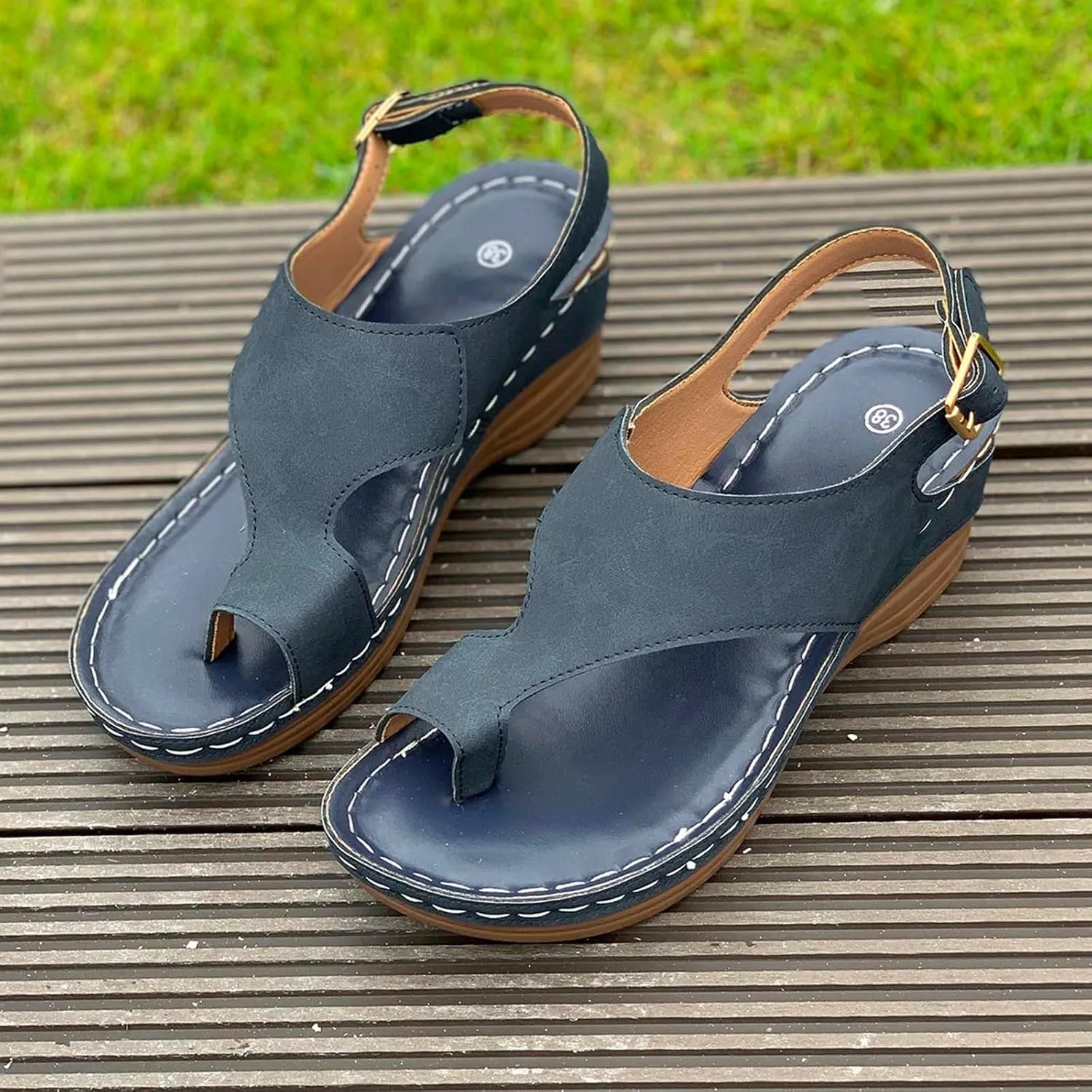 ZSpzx Women's Orthopedic Sandals Dressy Summer Foot Arch Support Mid Heels Split Toe Comfortable Cushioned Sandal Womens Wedges Walking Plantar Fasciitis Low Heel Outdoor Shoes for Daily Wear