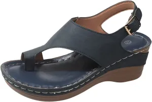 ZSpzx Women's Orthopedic Sandals Dressy Summer Foot Arch Support Mid Heels Split Toe Comfortable Cushioned Sandal Womens Wedges Walking Plantar Fasciitis Low Heel Outdoor Shoes for Daily Wear