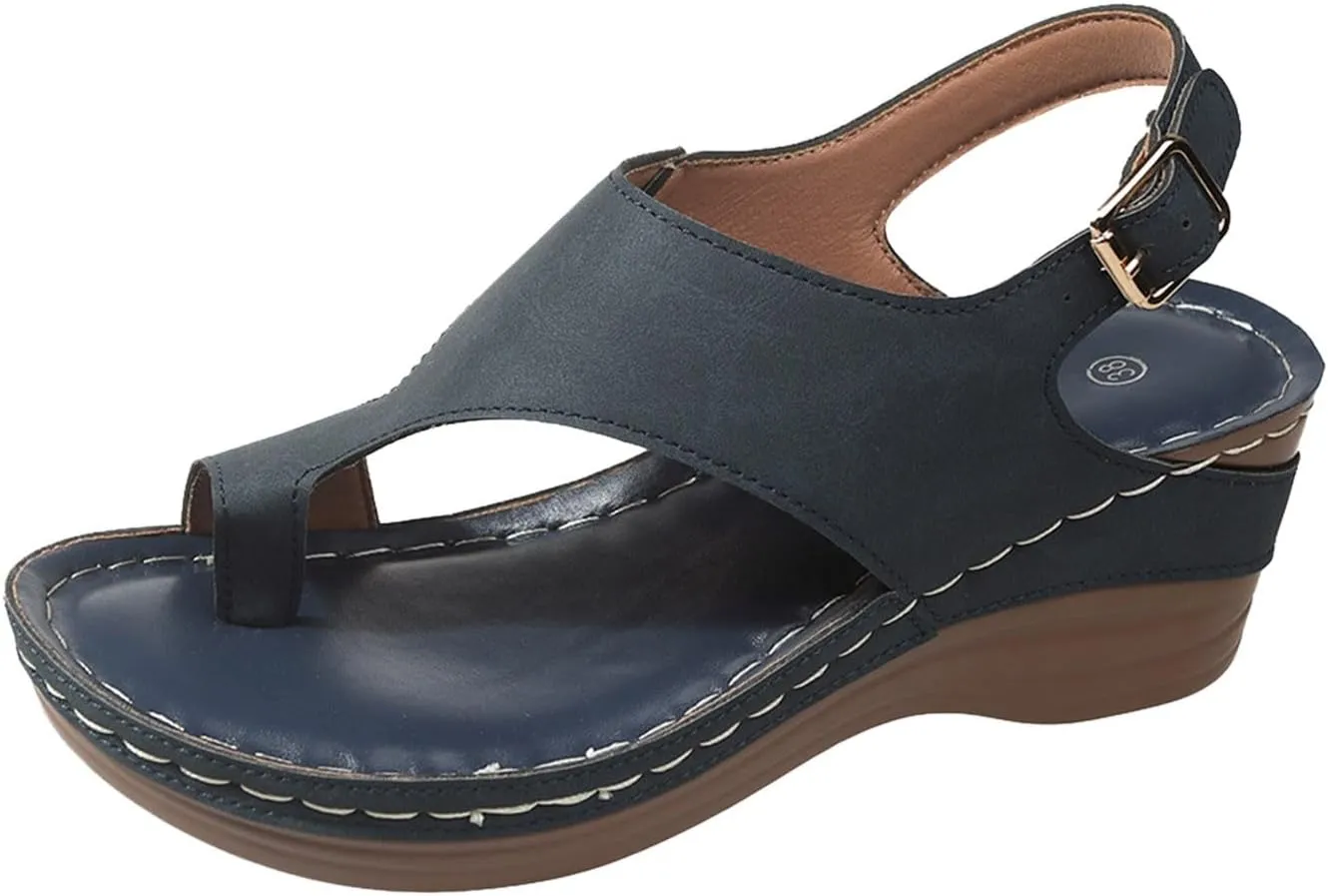 ZSpzx Women's Orthopedic Sandals Dressy Summer Foot Arch Support Mid Heels Split Toe Comfortable Cushioned Sandal Womens Wedges Walking Plantar Fasciitis Low Heel Outdoor Shoes for Daily Wear